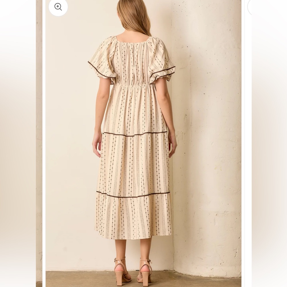 NEW Polagram Brown Lace Floral Tiered Maxi Dress - Picture 8 of 8